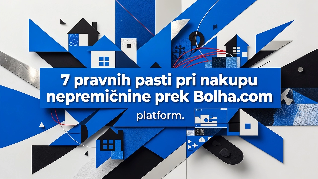 Professional header image for list-based article: 7 pravnih pasti pri nakupu nepremičnine prek Bolha.com